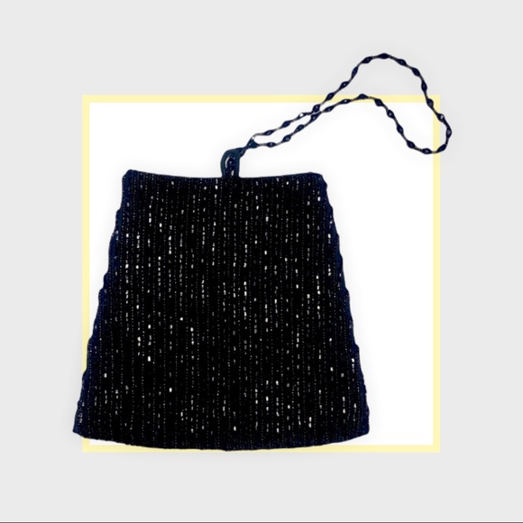 Vintage 80s Black Beaded Evening Bag by Moyna - Picture 1 of 15